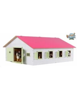 Kids Globe 610189 - Paardenstal Met 7 Boxen 1:24 Wit/roze (geschikt Voor Schleich)