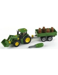 Theo Klein 3905 - John Deere Trekker Met Voorlader En Transport Aanhanger